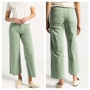 OAT Mid Rise Wide Leg Pants Welt Pocket Green Womens Size 2 26 High Rise